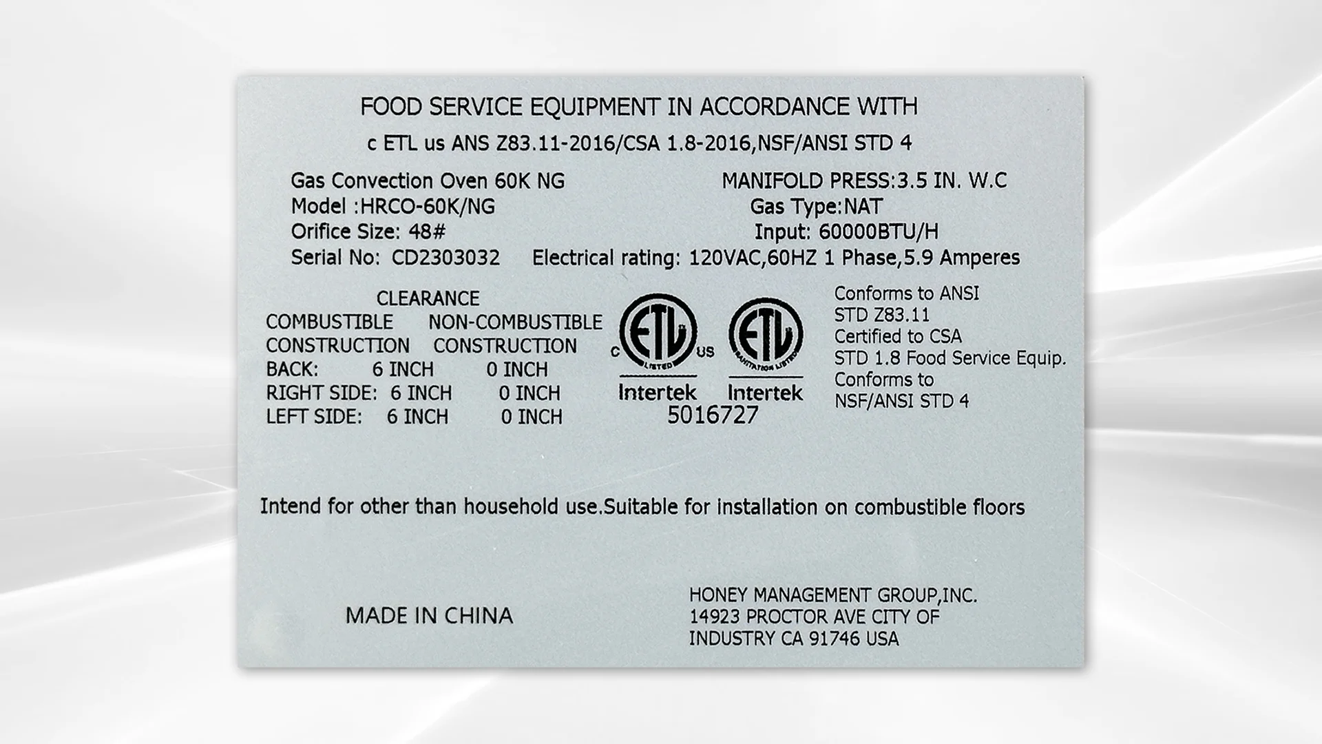 NSF Gas convection oven Western kitchen equipment Commercial oven HRCO -60K