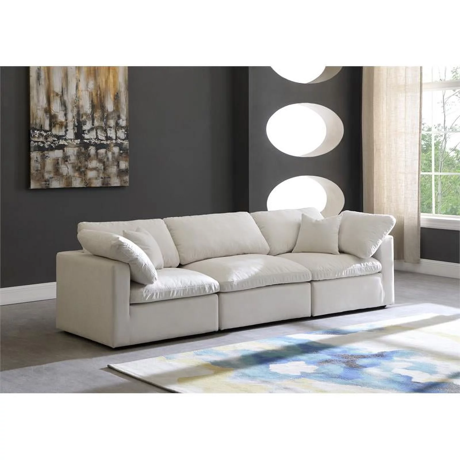Meridian Furniture Plush Standard Cream Velvet Modular Sofa
