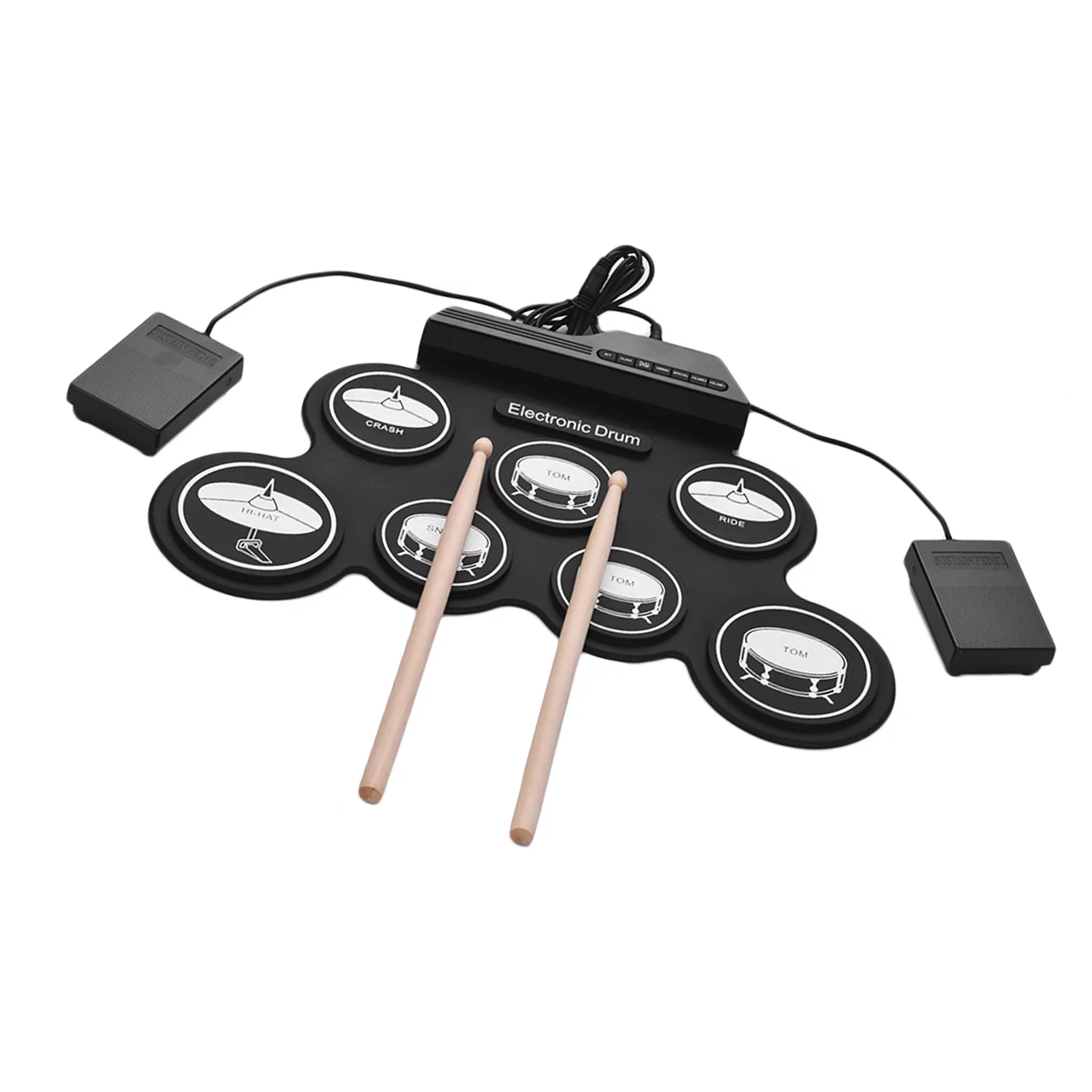 Ammoon Compact Size USB Roll-Up Silicon Drum Set Digital Electronic Drum Kit 7 Drum Pads with Drumsticks Foot Pedals for Beginners Children Kids