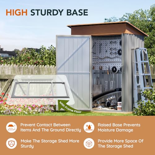 5x3FT Multi-Used Shed & Outdoor Storage Shed with Lockable Door, Compact Metal Tool Shed for Garden, Backyard, Patio, Utility, and Various Storage Shed(Matte Gray)