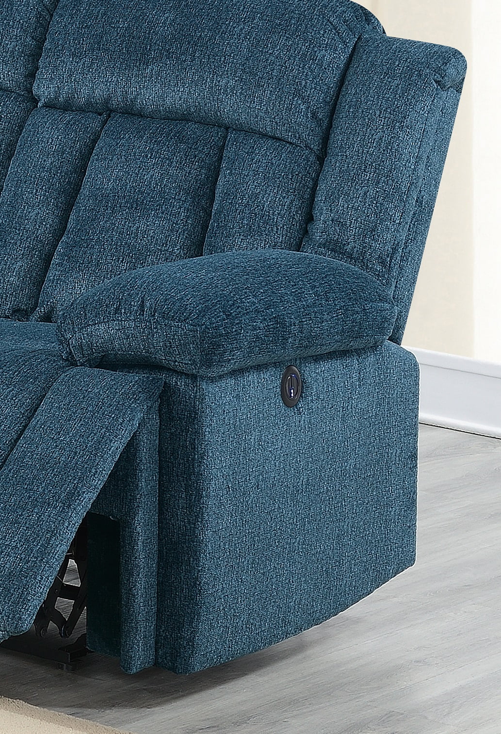 Power Motion Reclining Unique Elegant Chenille Fabric Sectional Sofa set Dark Blue Metal Reclining Sectional Sofa Set 3pcs Set