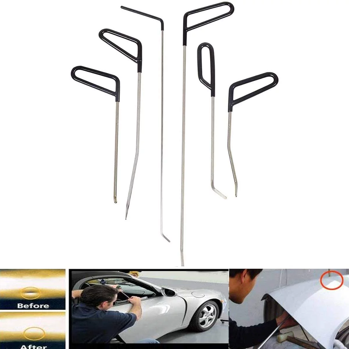 WHDZ PDR Dent Repair Tools Dent Removal Tools Kit Car Ding Dent Repair Rod Hook Wedge Paintless Hail Removal Tool