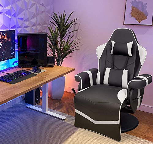 Homall Computer Racing Style Pu Leather Ergonomic Adjusted Reclining Video Gaming Single Sofa Chair with Footrest Headrest and Lumbar Support (Black)