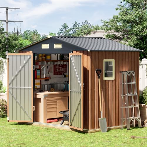 Outdoor Storage Shed, 5x3 Ft Metal Steel Tiny House with Lockable Door, Vertical Outside Storage Building for Garden, Backyard, Lawn, Patio Utility, Tool Storage