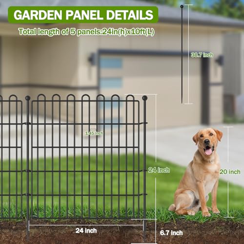 10 Panels No Dig Decorative Garden Fence for Yard, 32 in(H) X 23.6 ft(L) Animal Barrier Fencing for Outdoor Dog, Metal Portable Garden Fences for Borders, Pets, Landscape, Temporary Fence
