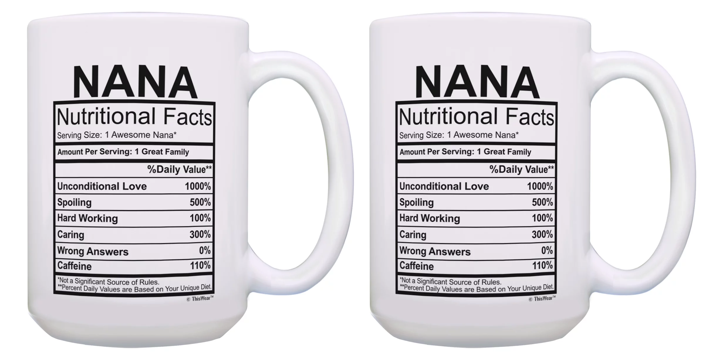 ThisWear Nana Mothers Day Gifts Nana Nutrition Facts Nana Mugs 2 Pack Gift 15oz Coffee Mugs