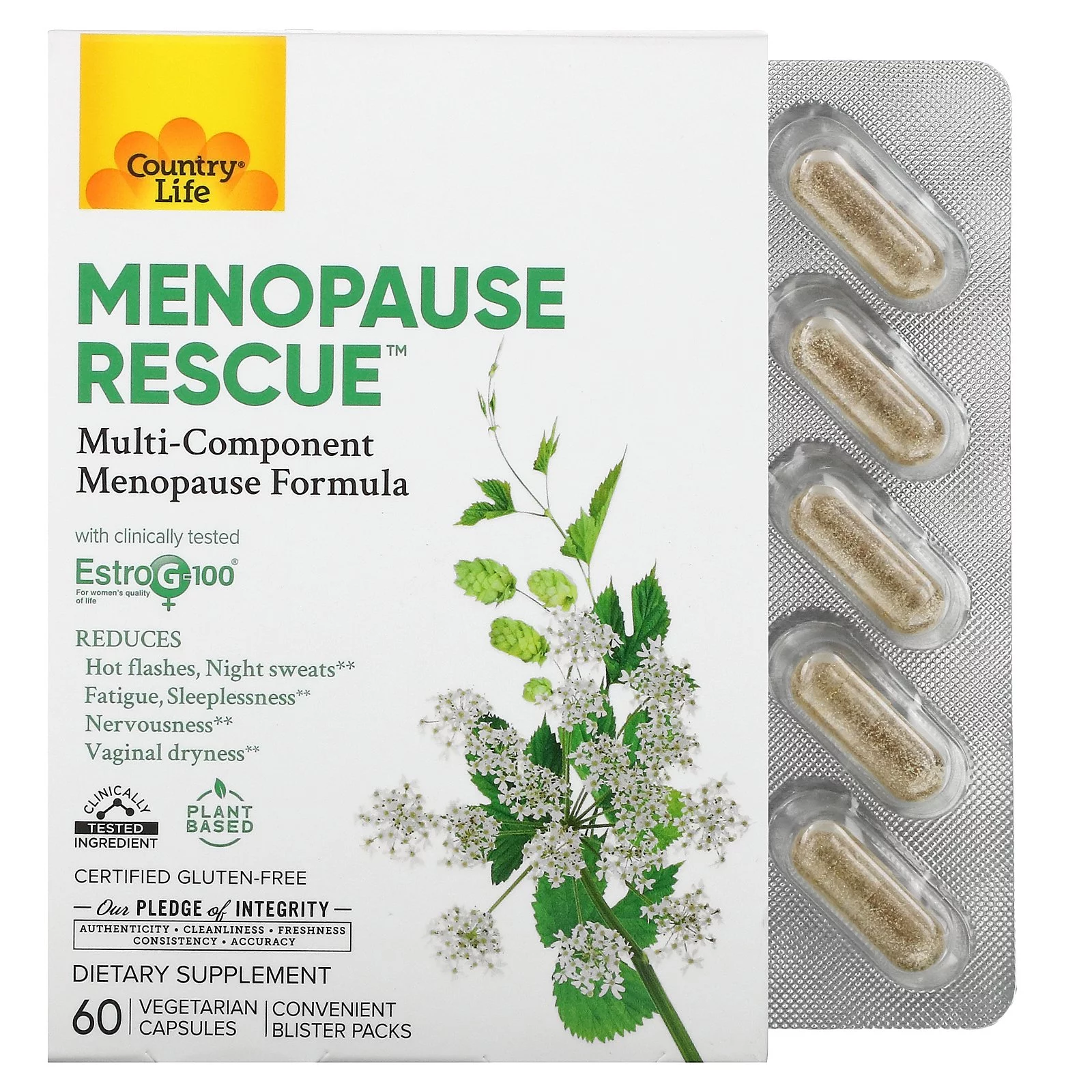 Menopause Rescue, 60 Vegetarian Capsules, Country Life