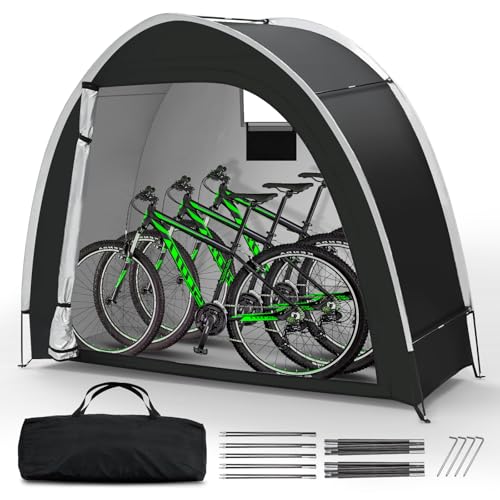 Bike Storage Tent Outdoor - Upgraded Portable Bicycle Storage Sheds with 210D Oxford Fabric PU5000 Waterproof for 2-3 Bikes, Bike Tent/Bike Shed/Bike Cover for Motorcycle, Garden Tools, etc