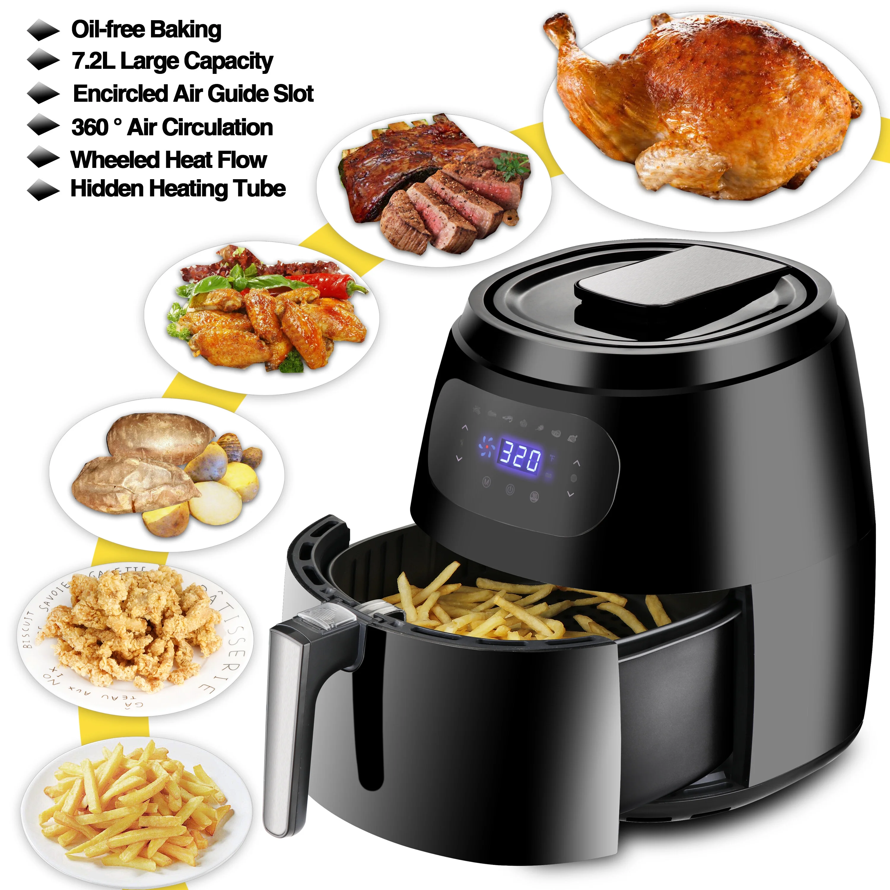 HomGarden Pro 1700W Digital Multi-Functional Air Fryer 7.6 Qt (7.2L) Large Specialty Oven Cooker