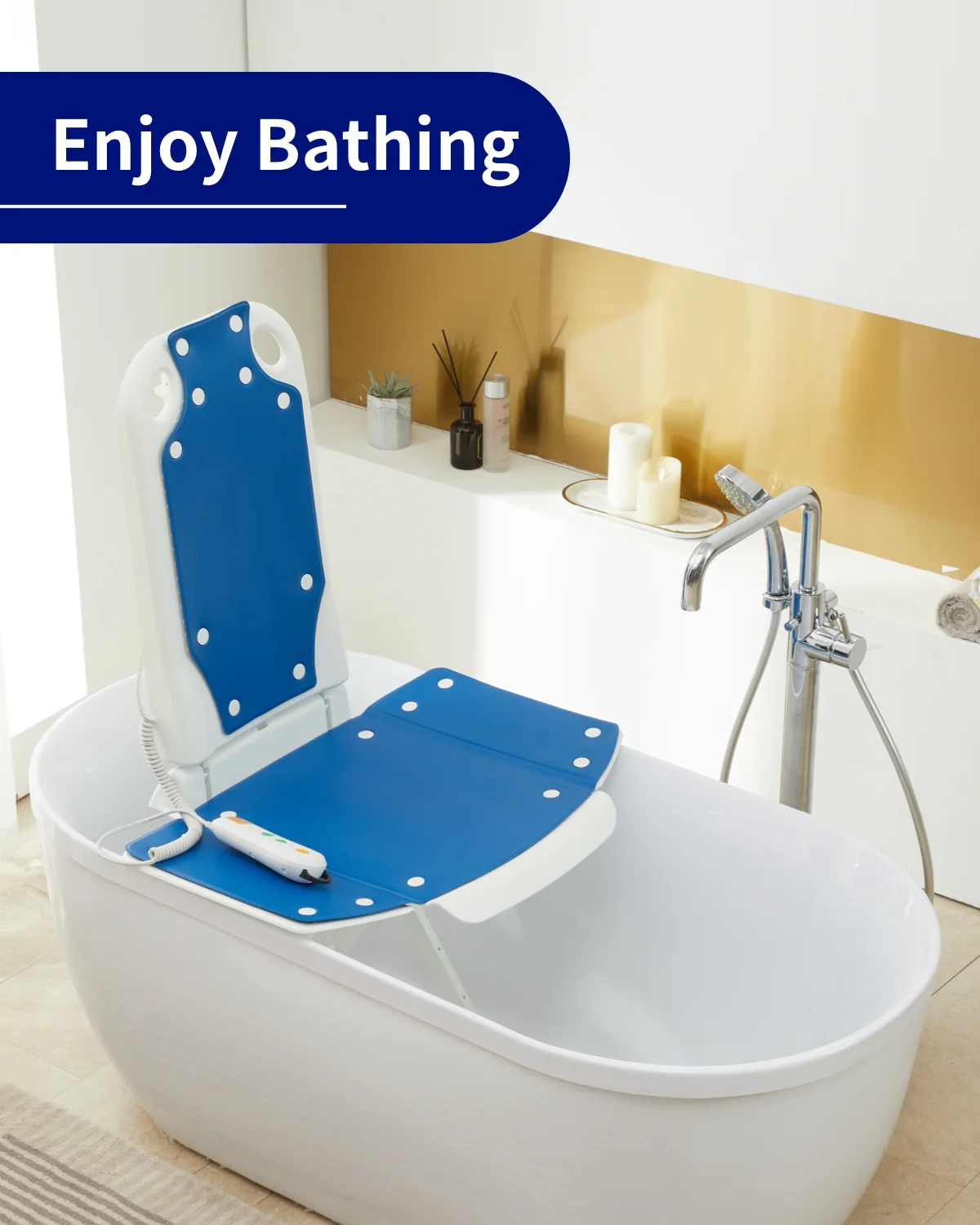 Electric Bath Lift Chair ,Suitable for Bathtubs Larger Than 16“ Wide, High-Strength Steel Pole Support,6 Bottom Non-Slip Suction Cups,Collapsible,Bearing Weight 300LB