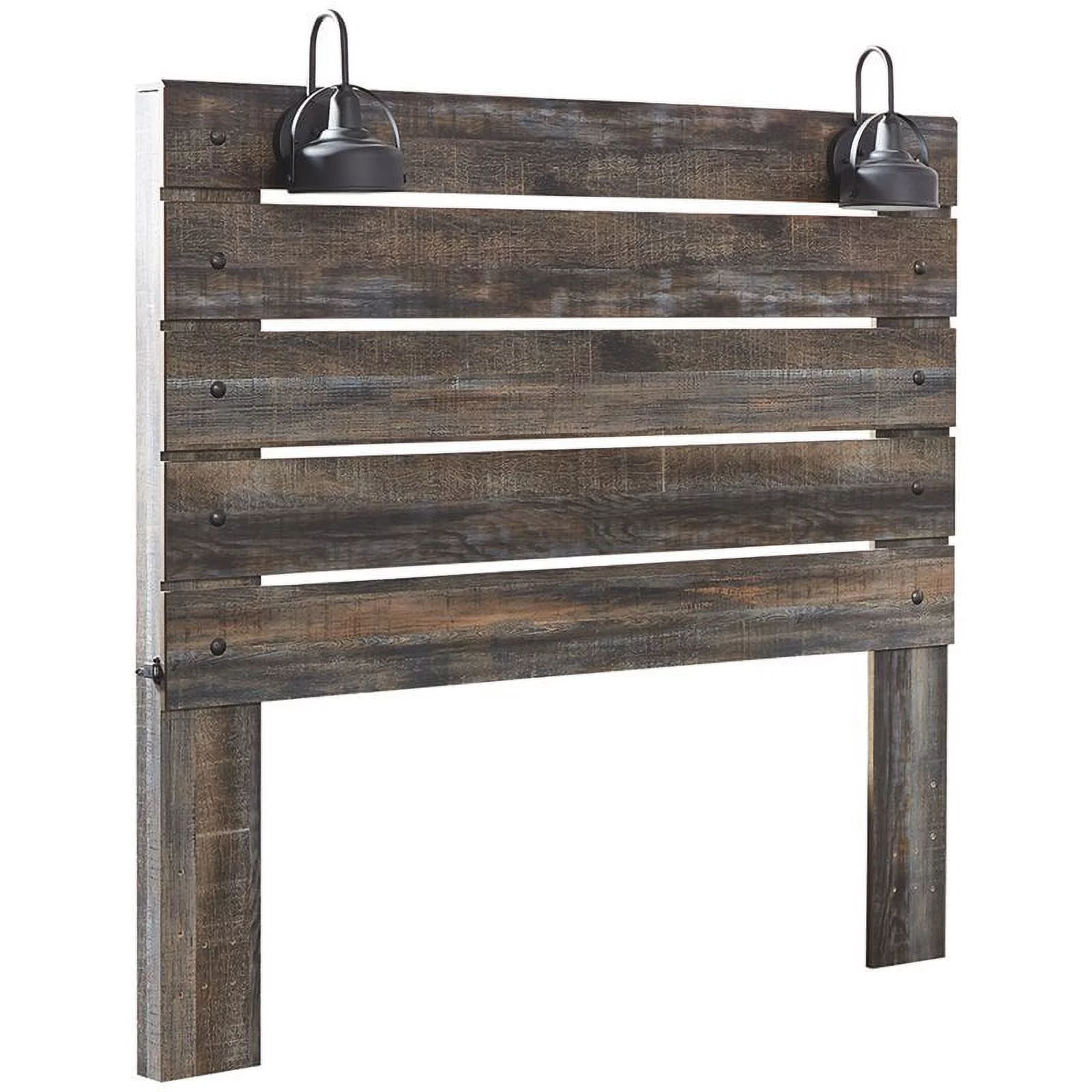 Bowery Hill Engineered Wood Queen Slat Panel Headboard with Sconces in Brown