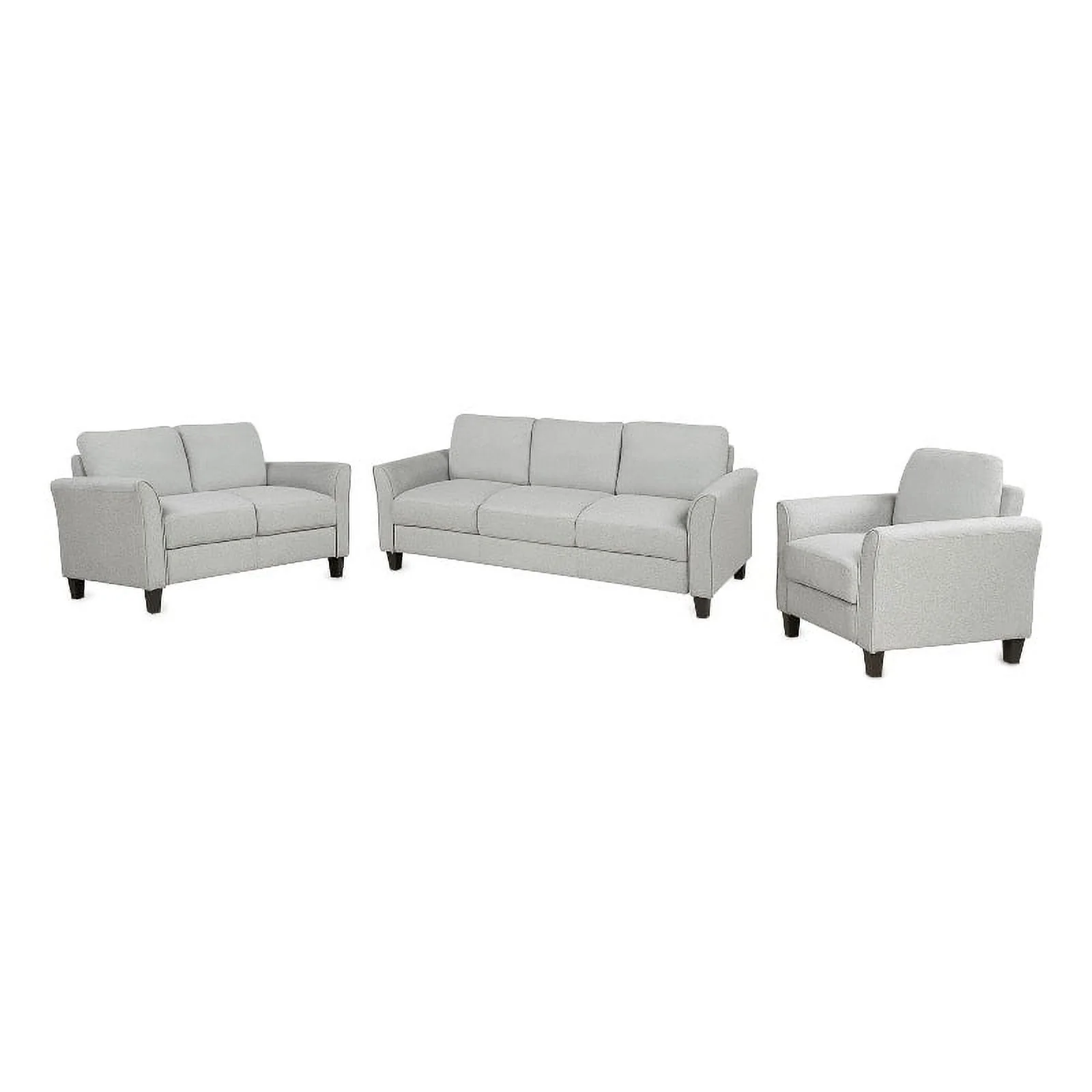 CRO Decor 3 Piece Sectional Sofa Set Living Room Fabric Furniture (Light Gray)