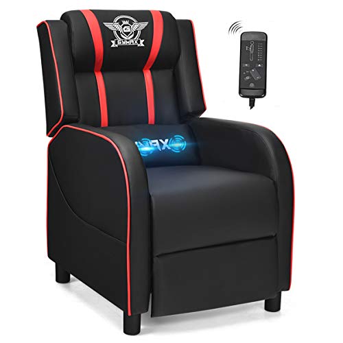 POWERSTONE Gaming Recliner Chair, Reclining Gaming Chairs for Adults Ergonomic Leather Sofa with Footrest Lumbar Support Headrest and Side Pouch for Living Room Home Theater, White