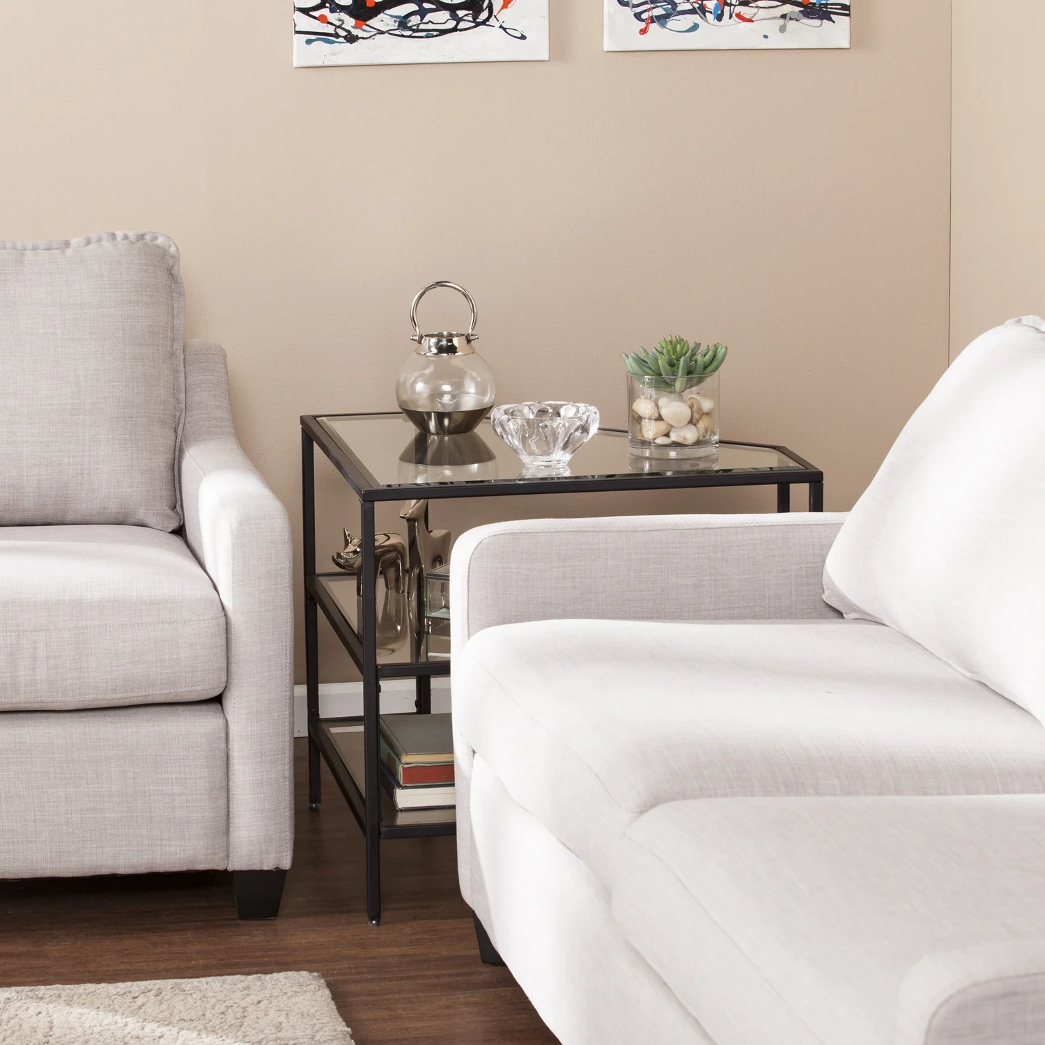 SEI Furniture Niles Metal and Glass Corner TV Stand in Sleek Black