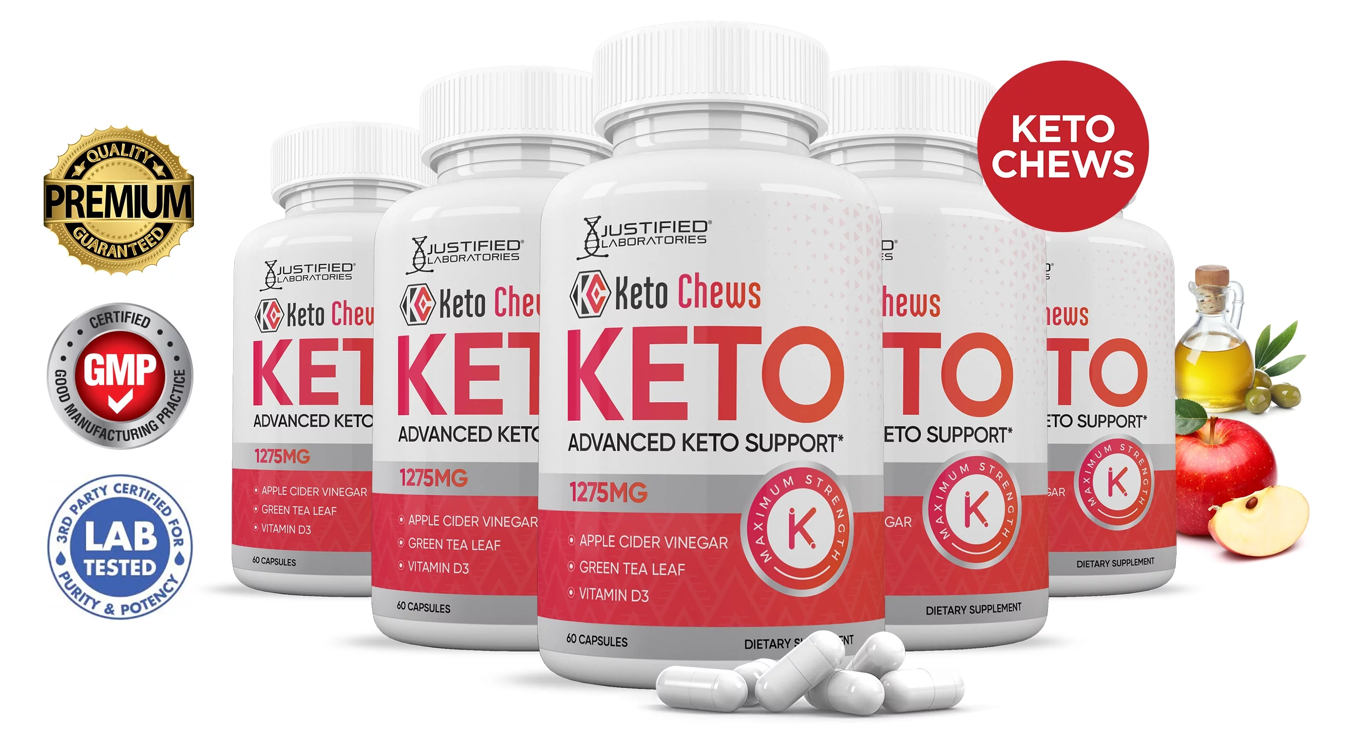 (5 Pack) Keto Chews Keto ACV Pills 1275mg Alternative to Gummies Dietary Supplement 300 Capsules