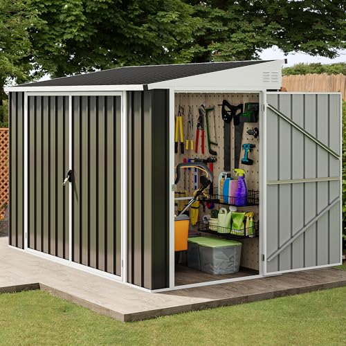 DWVO 10x8 FT Outdoor Storage Shed - Spacious Garden Tool Shed with Lockable Door - Durable Metal Yard Shed for Garden, Patio, and Backyard (Dark Gray)