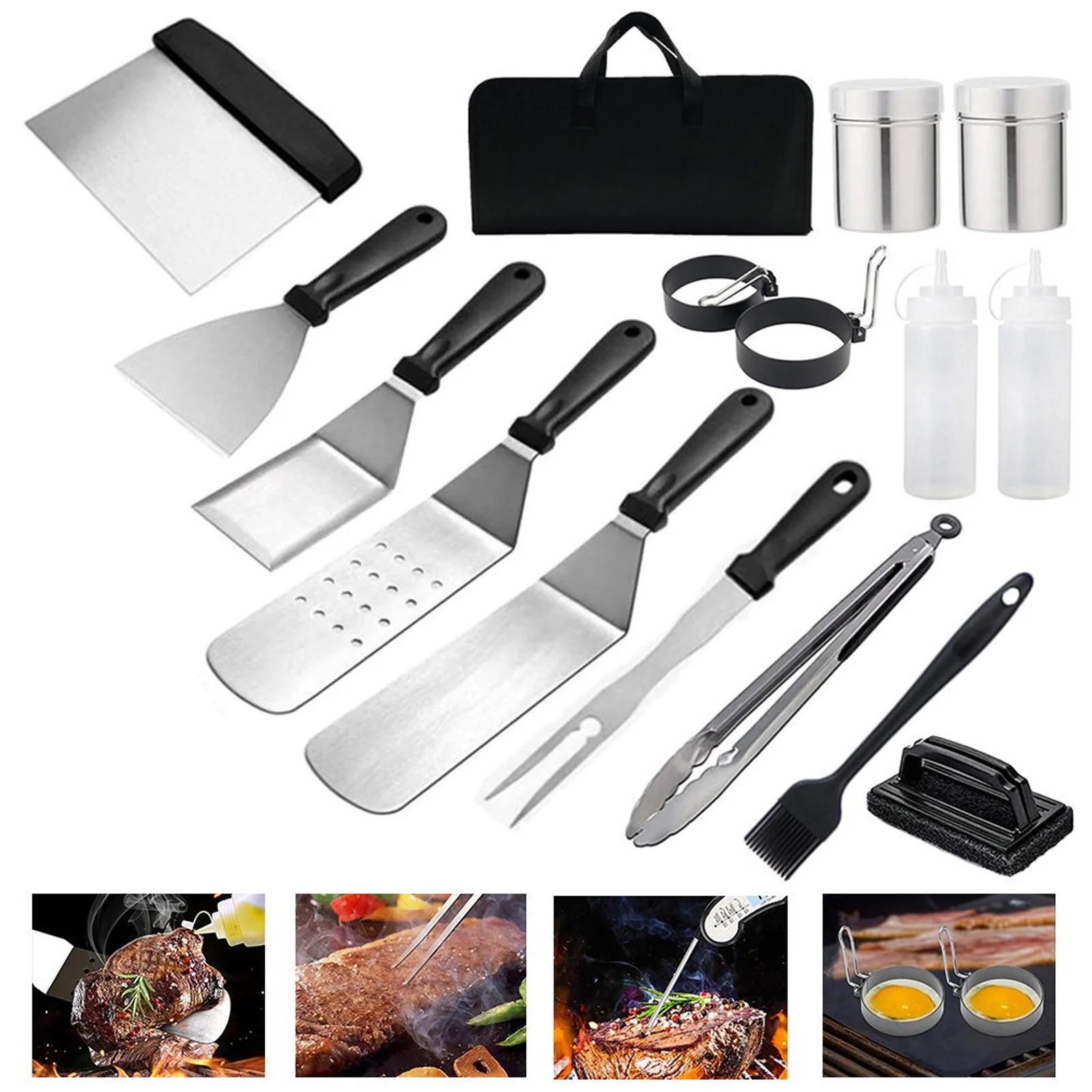 HomChum 34Pcs BBQ Grilling Accessories Barbecue Tools Set, Stainless Steel Grilling Tools with Carry Bag(15 Inch), Grill Tongs for Camping/Backyard Barbecue