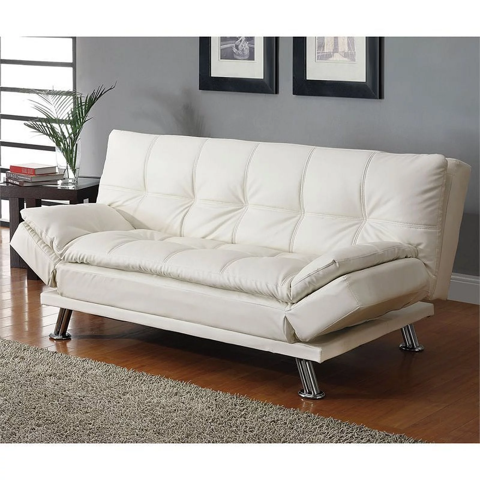 Kingfisher Lane Faux Leather Sleeper Sofa in White and Chrome