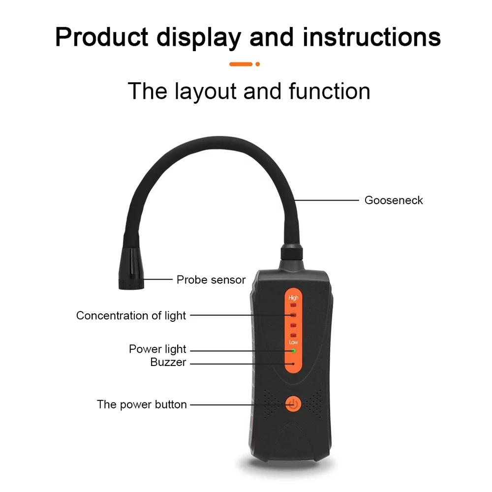 Andoer Handheld Combustible Gases Leak Natural Gases Leakage Tester Portable PPM Meter Combustible Gases Detection Tool 4 Concentration Indicators with Sound and