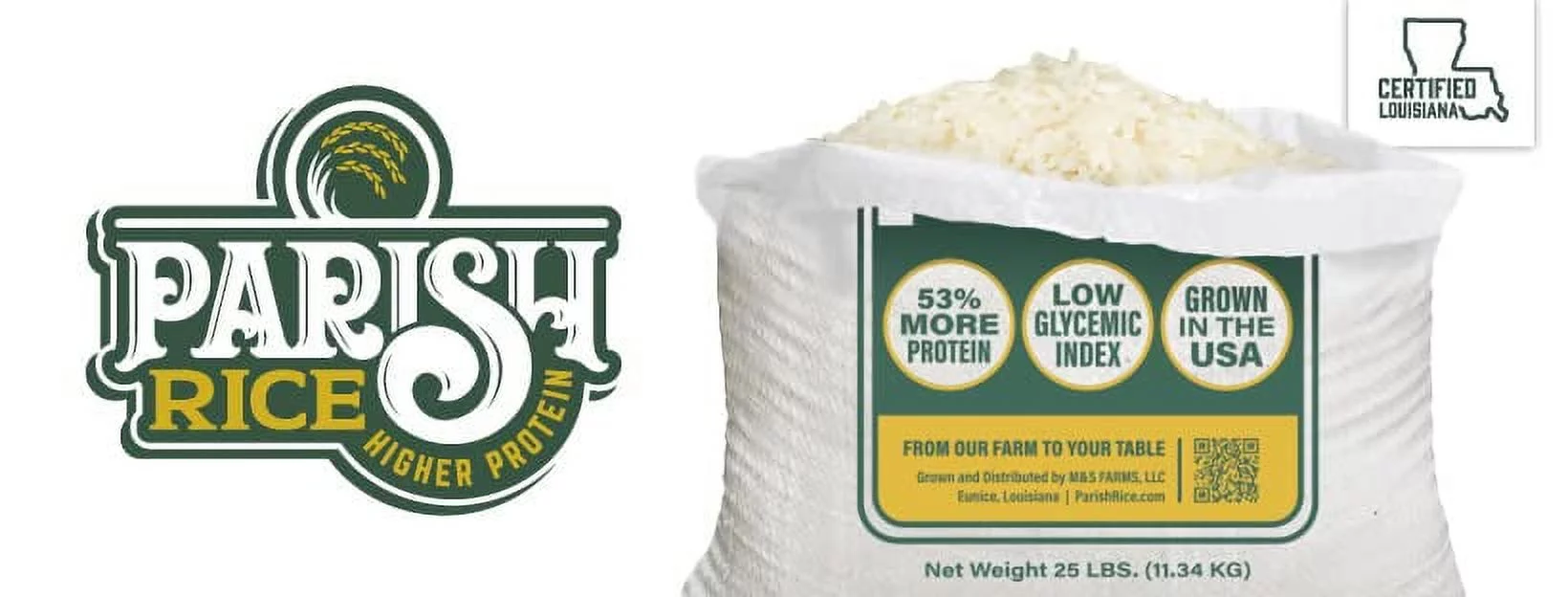 Parish Rice ? High-Protein Rice with Low Glycemic Index ? Locally Grown Long-Grain White Rice ? Made in the USA ? Rich Nutrient Content ? Ideal for Curry, Desserts, Stir-Fry ? 5lb Bag