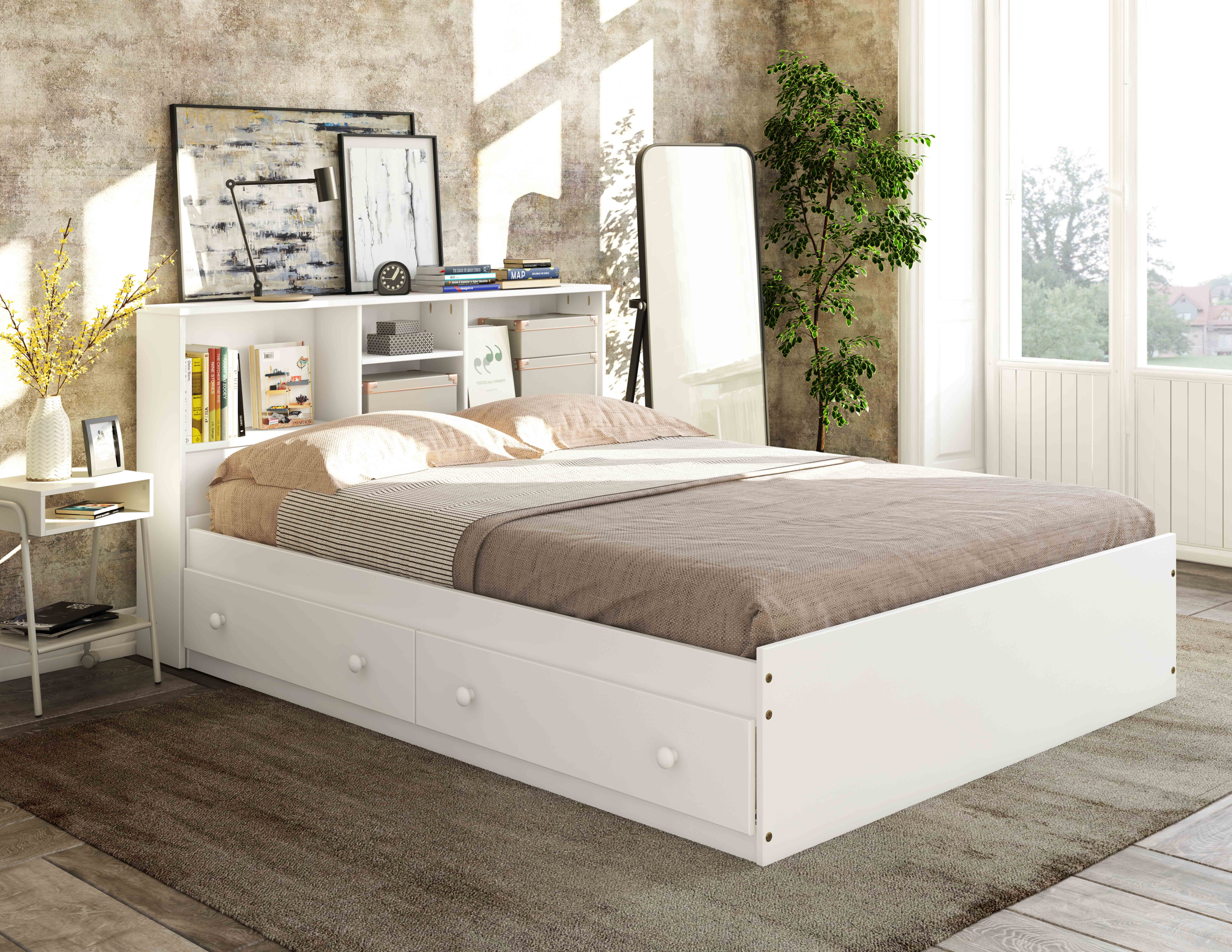 Palace Imports 100% Solid Wood Kansas Full Mate's Platform Storage Bed, Bed Only, White