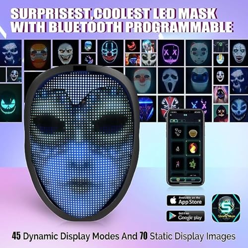 Led Mask With Face Transforming，Programmable APP Digital Smart LED Light Up Face Mask for BoyWithUke Kid Adults Men's Halloween Party Costume DJ Cosplay Masquerade Gift