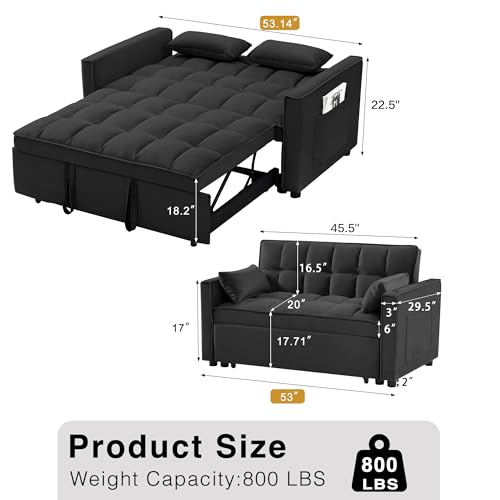 3 in 1 Convertible Sleeper Sofa Bed, Futon Couches for Living Room with Side Pocket | Adjustable Backrest| Velvet Fabric | Pull Out Couch | Recliner Loveseat | Sectional Sofa, Dark Gery