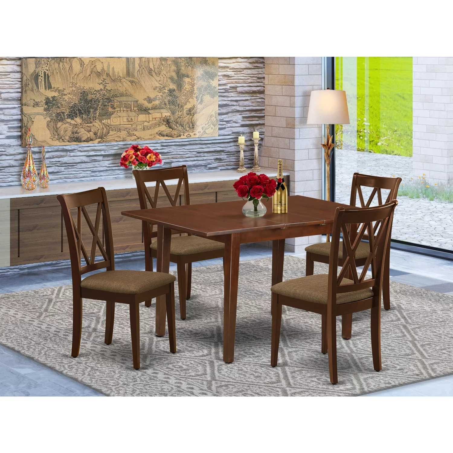 East West Furniture Norfork 5-piece Traditional Wood Dining Set in Mahogany