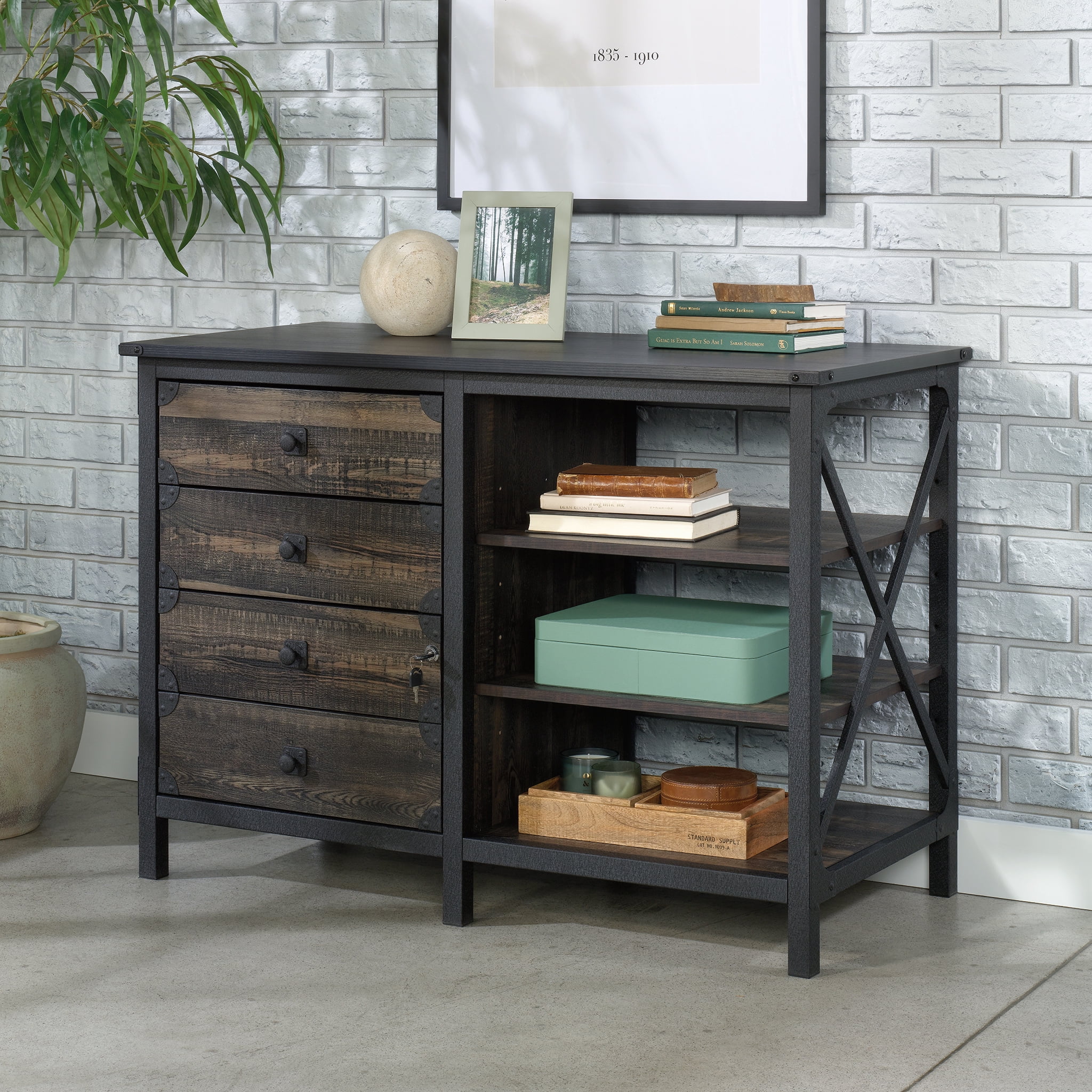 Worksense by Sauder Foundry Road Commercial Office Credenza, Carbon Oak Finish