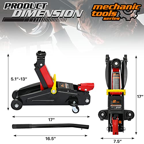 M-AUTO Hydraulic Trolley Jack Car Lift with Carrying Storage Case, Fast Lift Garage Floor Jack 2 Ton (4000 lb) Capacity, Handy and Easy Storage, Red