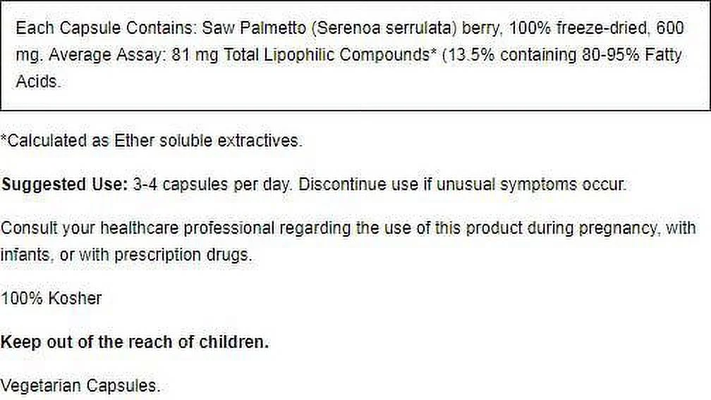 Eclectic Institute Saw Palmetto, 600 mg, 240 Veg Caps