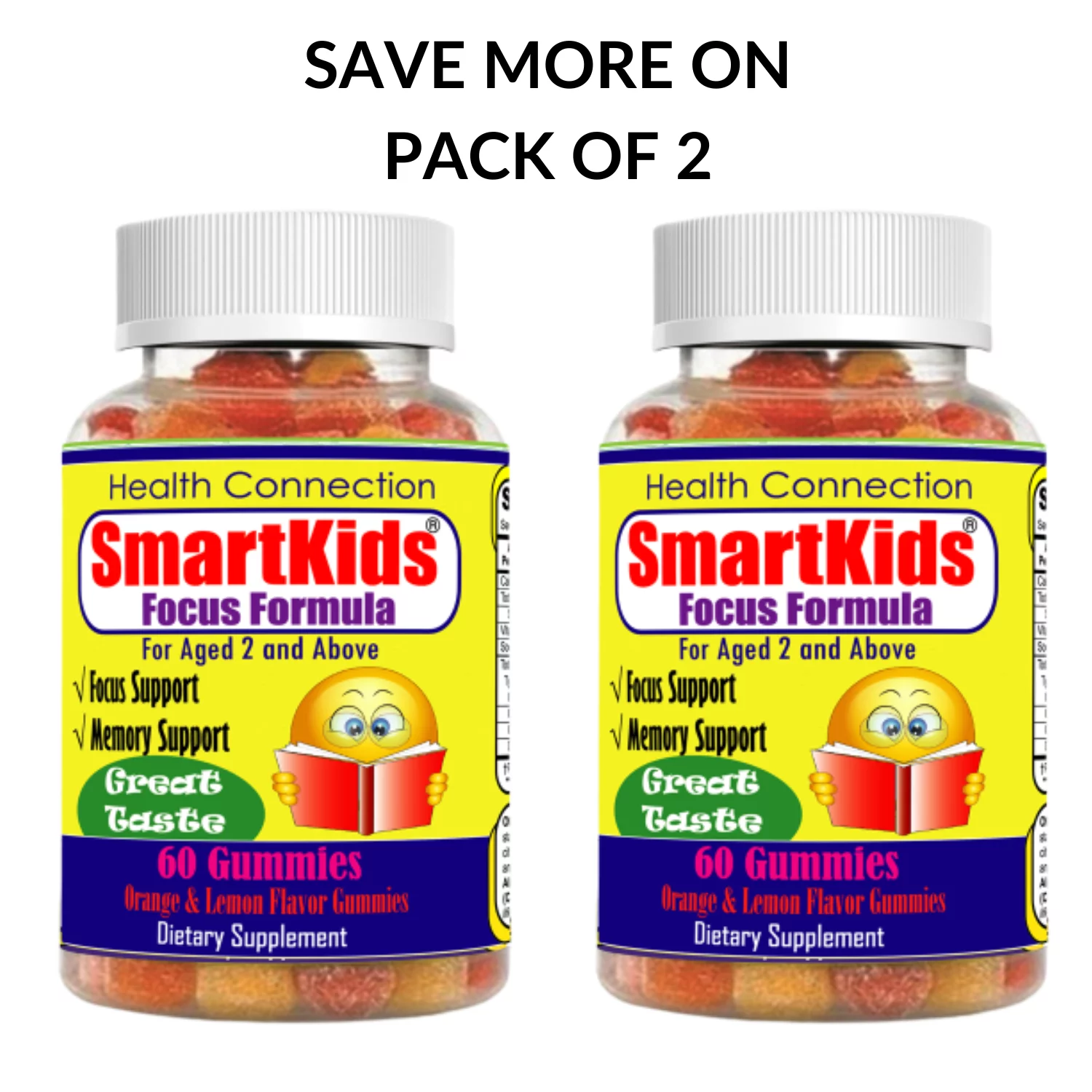 SmartKids Kids Brain Focus Supplements, Support Brain Function, Omega 3 Brain Supplement for Teens (Pack of 2) by Aai Brand