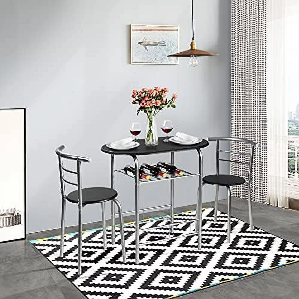 TJUNBOLIFE 3 Piece Dining Table Set for 2  Modern Round Table Set with 2 Stools  Pub Table and Chairs Dining Set with Built in  Layer  Space Saving for Kitchen  Apartment and Dining Room