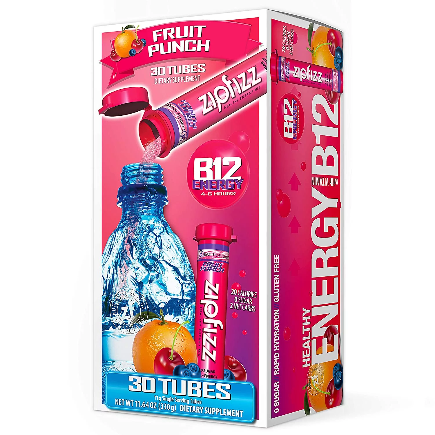 Zipfizz Healthy Energy Drink Mix, Hydration with B12 and Multi Vitamins, Fruit Punch, 30 Count