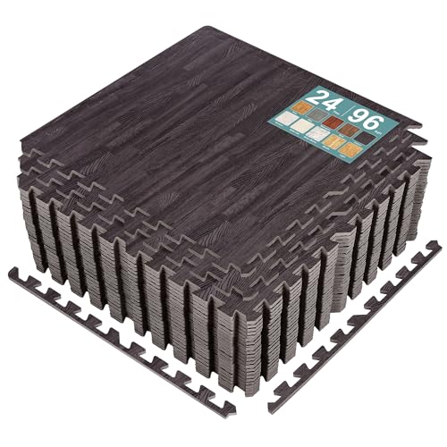 Sorbus Wood Grain Floor Tiles Foam Mat EVA Interlocking Mats Tile 3/8-Inch Thick Flooring Wood Puzzle Exercise Mats w/Borders - Home Playroom Basement, Apartment, Trade Show, Baby, Dance