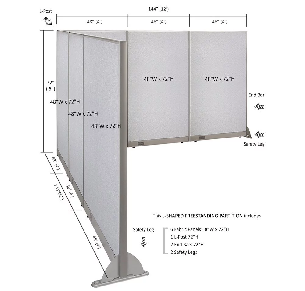 GOF L-Shaped Freestanding Office Partition 144D x 144W x 72H / Office, Room Divider