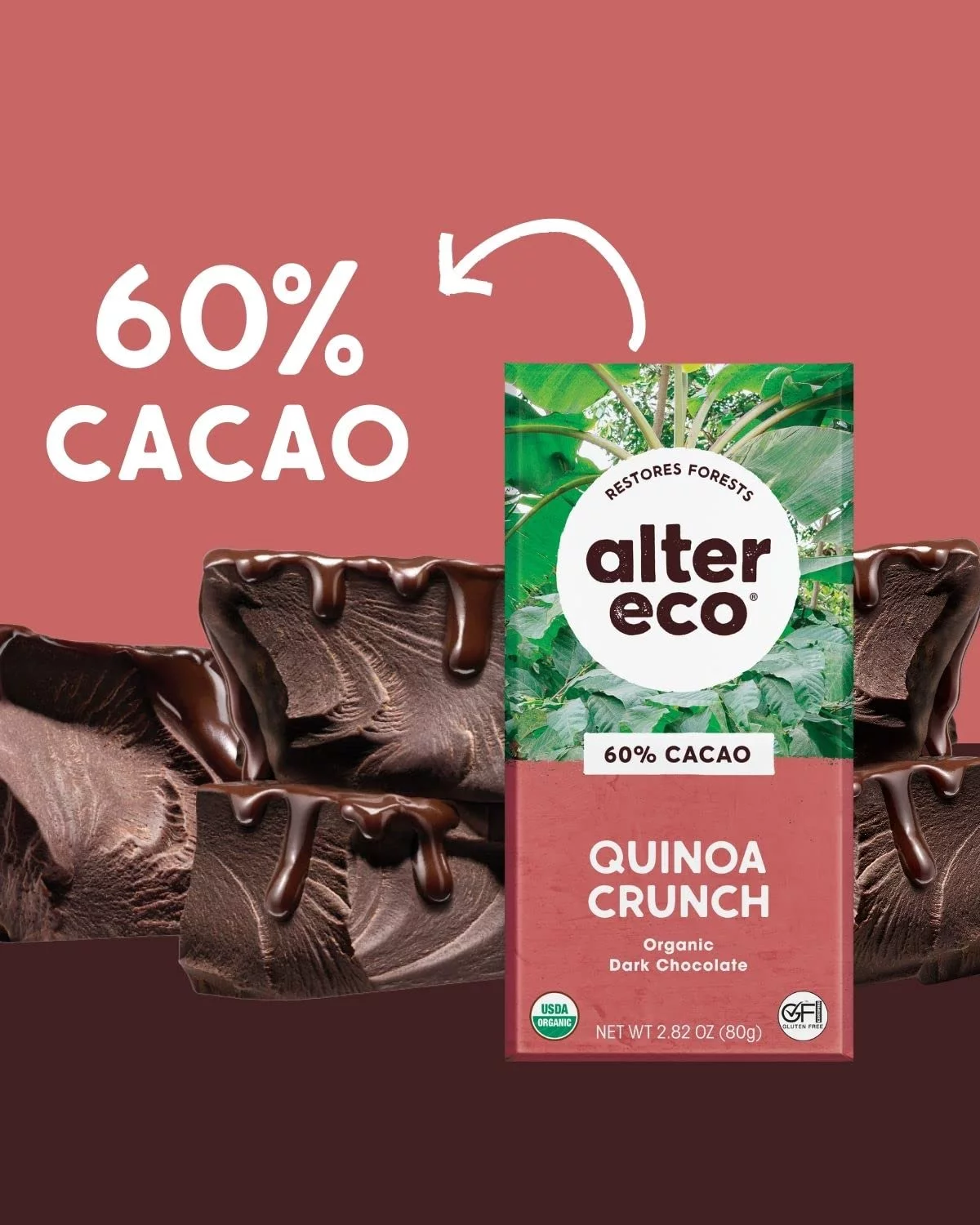 Alter Eco Organic Dark Chocolate Quinoa 2.82 oz Pack of 3