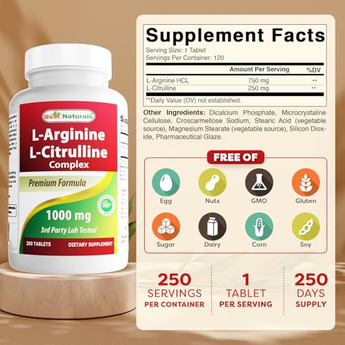 Best Naturals L-Arginine L-Citruline Complex Tablets, 250 Count