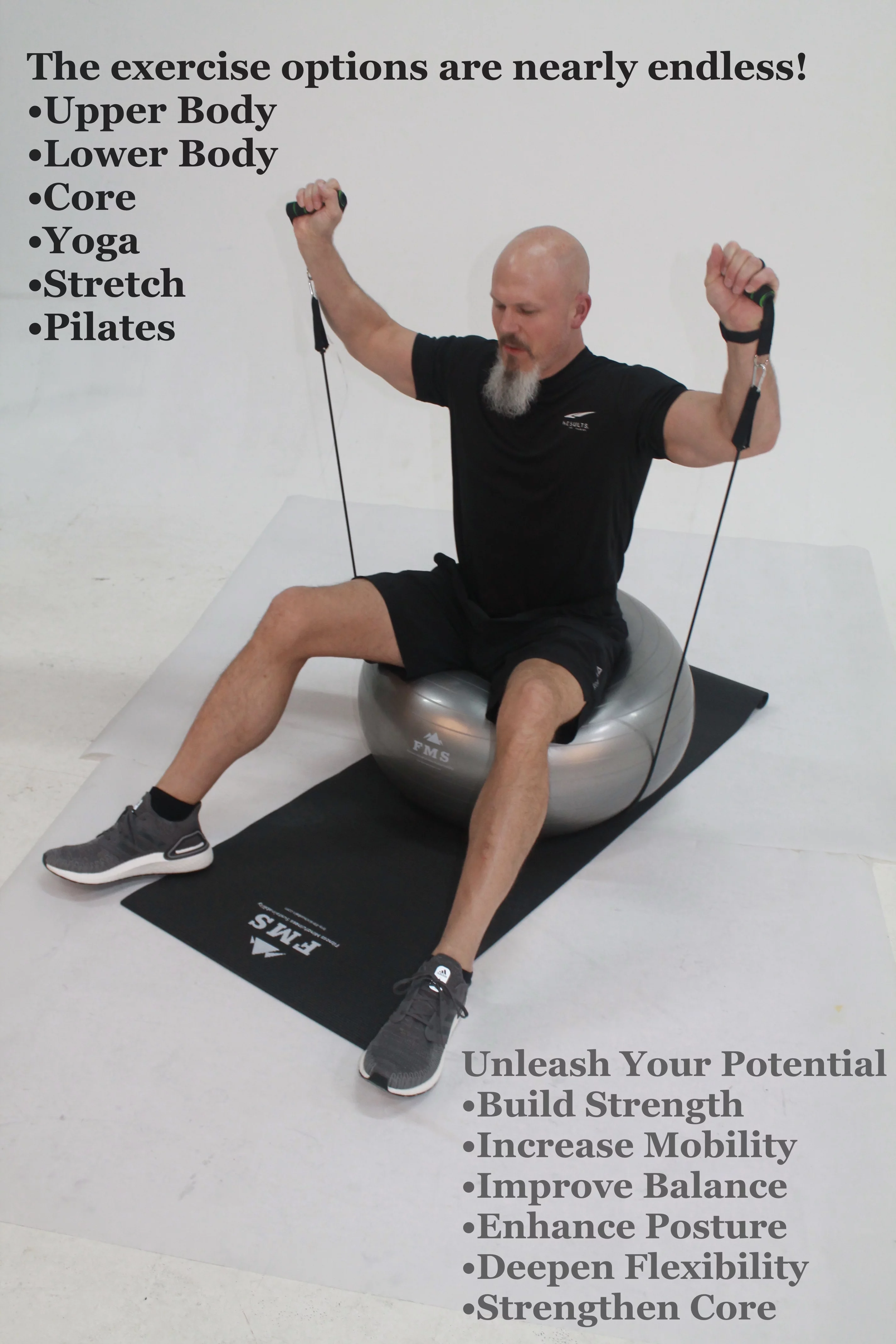 FIMISU Portable Home Gym Set - Includes - 11pc Resistance Band Set, 65cm Stability Ball, & 24