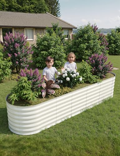 Garvee Steel Raised Garden Bed Kit - Rust-Proof Open Base Design, Tool-Free Assembly, 1.5-2Ft Deep Planter Box for Vegetables,Herbs,Flowers,White,6x3x2 ft