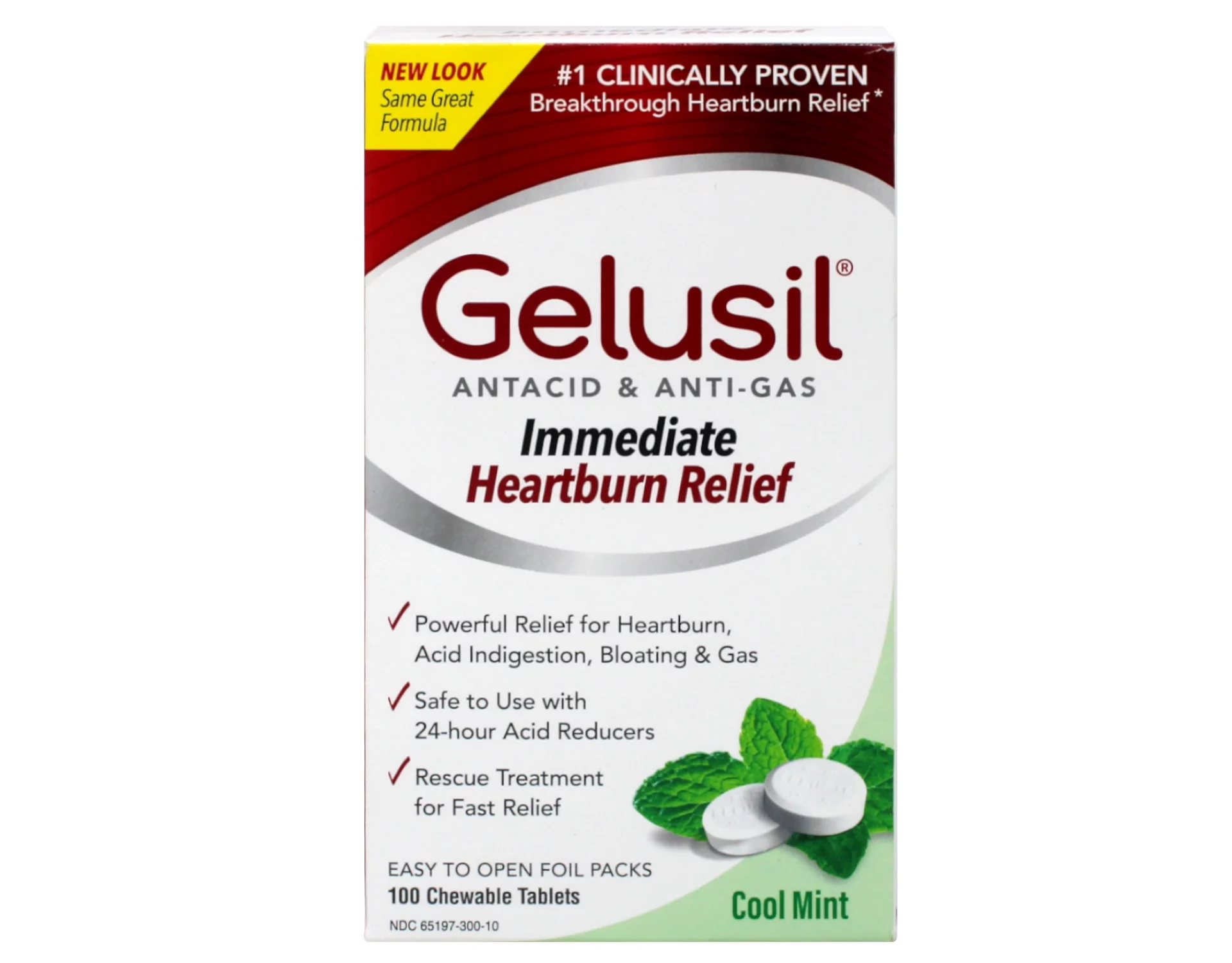 Gelusil Antacid/Anti-Gas Tablets Cool Mint, 100 Tablets (6 Pack)
