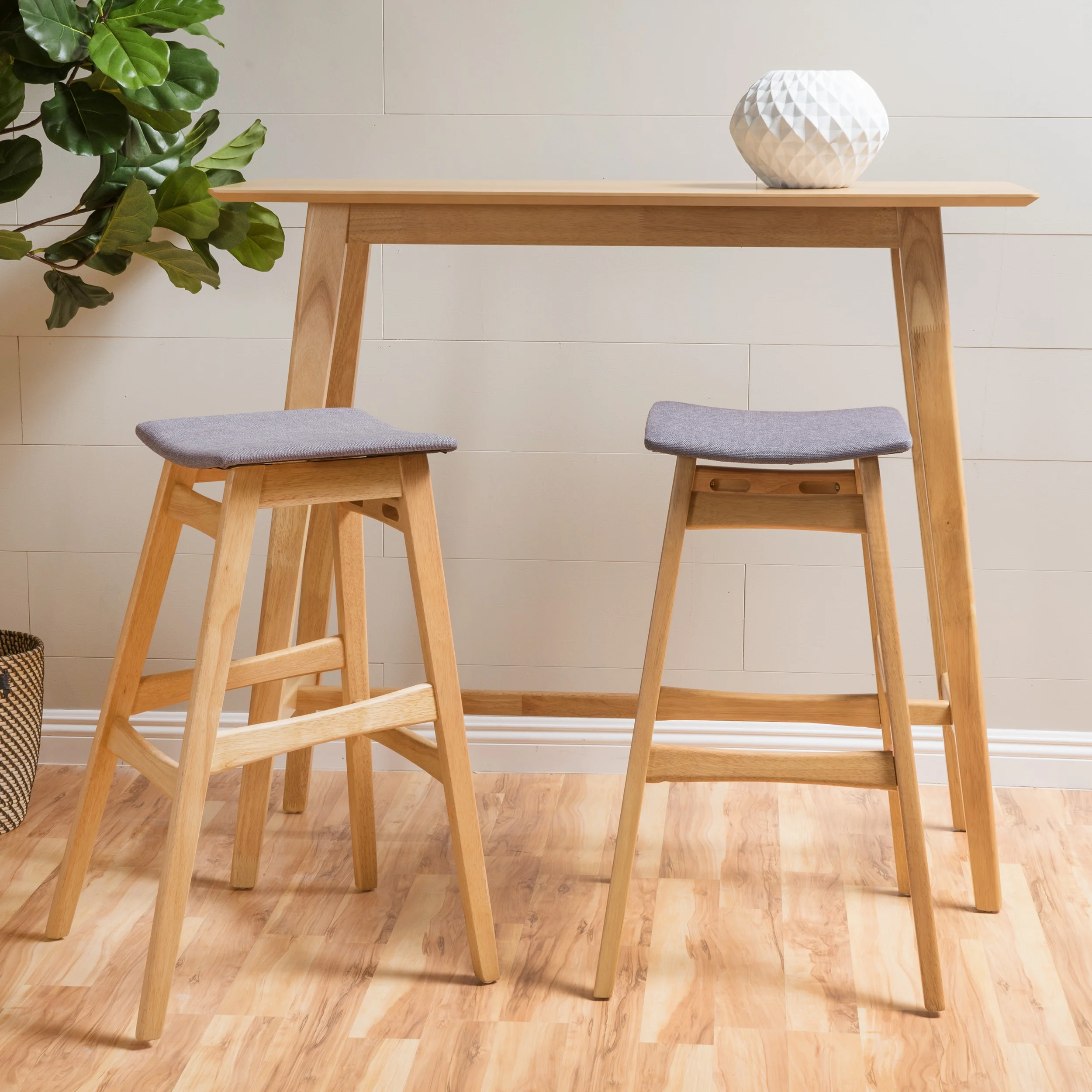 Noble House Jackie Mid-Century Modern Bar Stools, Set of 2, Natural Oak, Dark Grey