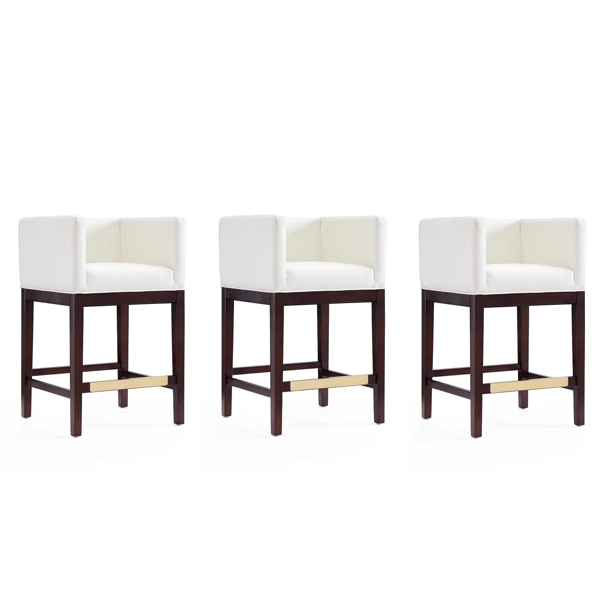 Kingsley 34 in. Ivory and Dark Walnut Beech Wood Counter Height Bar Stool (Set of 3)