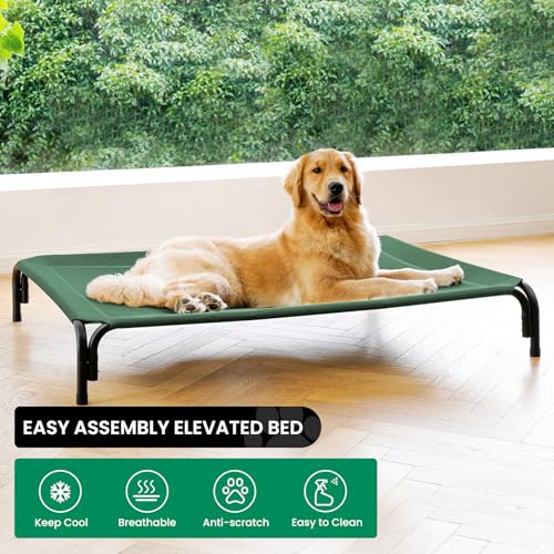 Elevated Dog Bed Raised Outdoor Dog Cot for Medium Dogs, Installation Requires No Tools, Frame with Washable Cooling Breathable Mesh Anti-Slip Feet, Indoor Pet Bed, Grey, 35.4 Inches