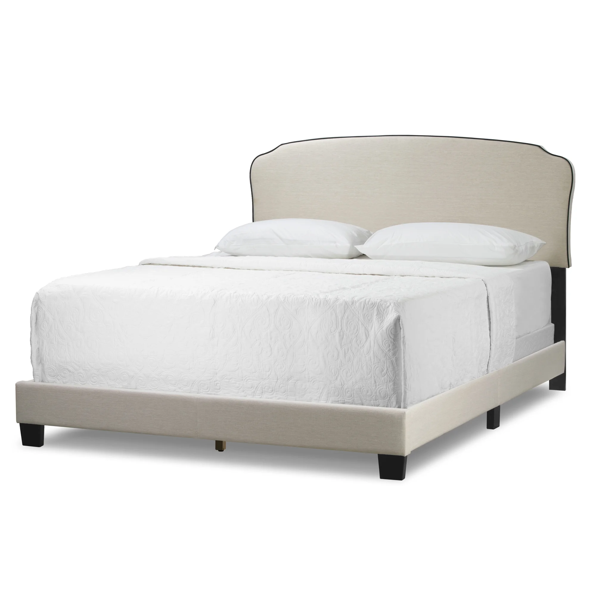 Glamour Home Aric Fabric Queen Bed with Contrasting Piping Accent in Beige