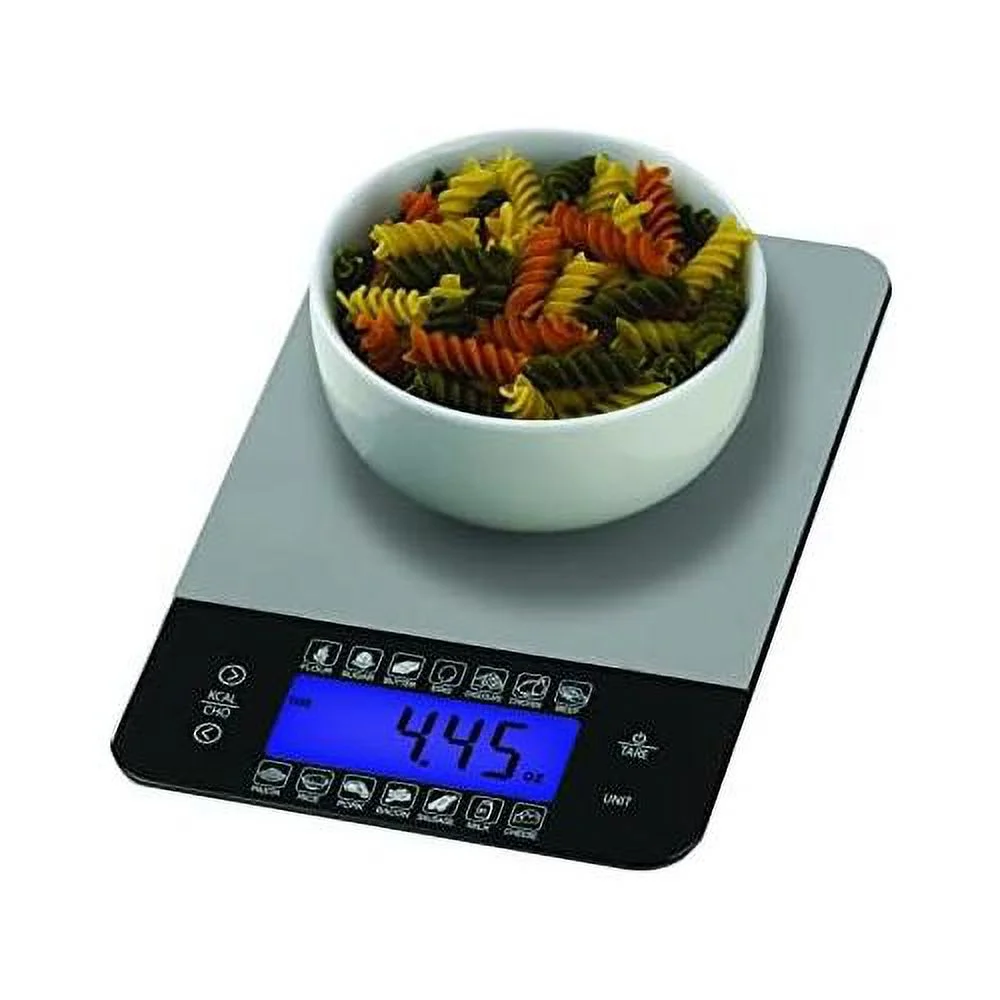 Smartheart Digital Kitchen Food Scale With Calorie & Carb Calculator Stainless Steel | Precision Measurements | Unit Conversions: Oz, Lbs, G, Ml | 14 Pre-Set Foods