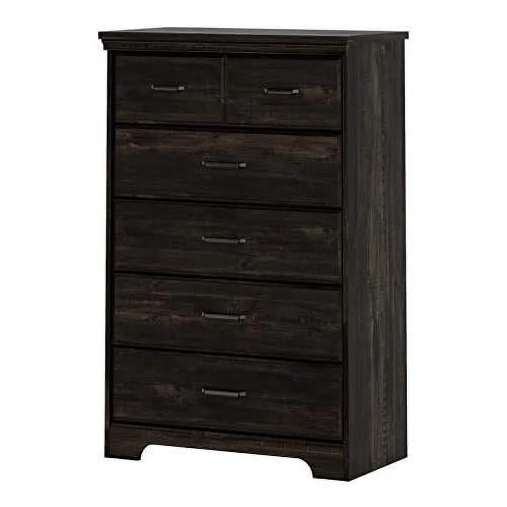 5 Drawers Dresser, Small Wood Organizer Chest For Bedroom, Modern Storage Tower For Closet, Dark Grey