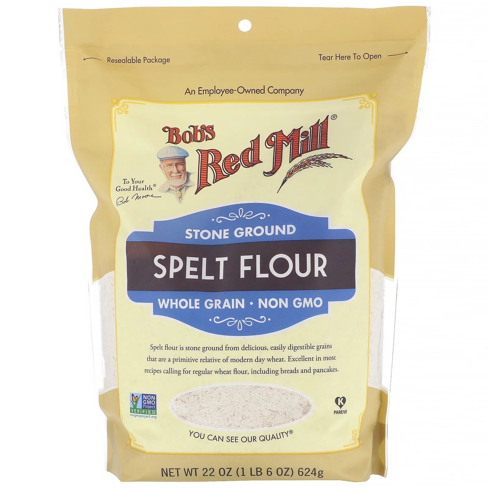 Bob's Red Mill, Spelt Flour, Whole Grain, Stone Ground, 22 oz (Pack of 2)