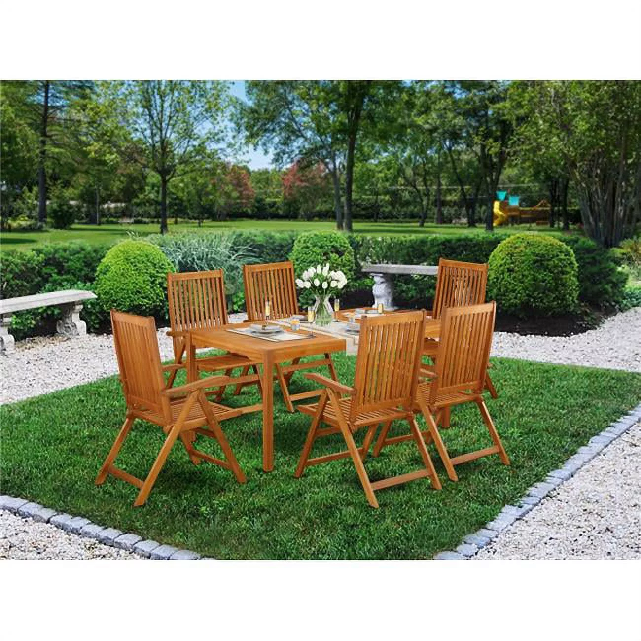 7 Piece Cameron Acacia Wooden Outdoor-furniture Dining Set - Natural Oil