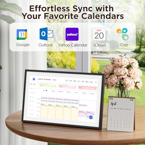 LOOFII 10.1 Inch Smart Digital Calendar – HD Touchscreen Family Planner & Calendar with Chore Chart & Meal Planner (Black White)